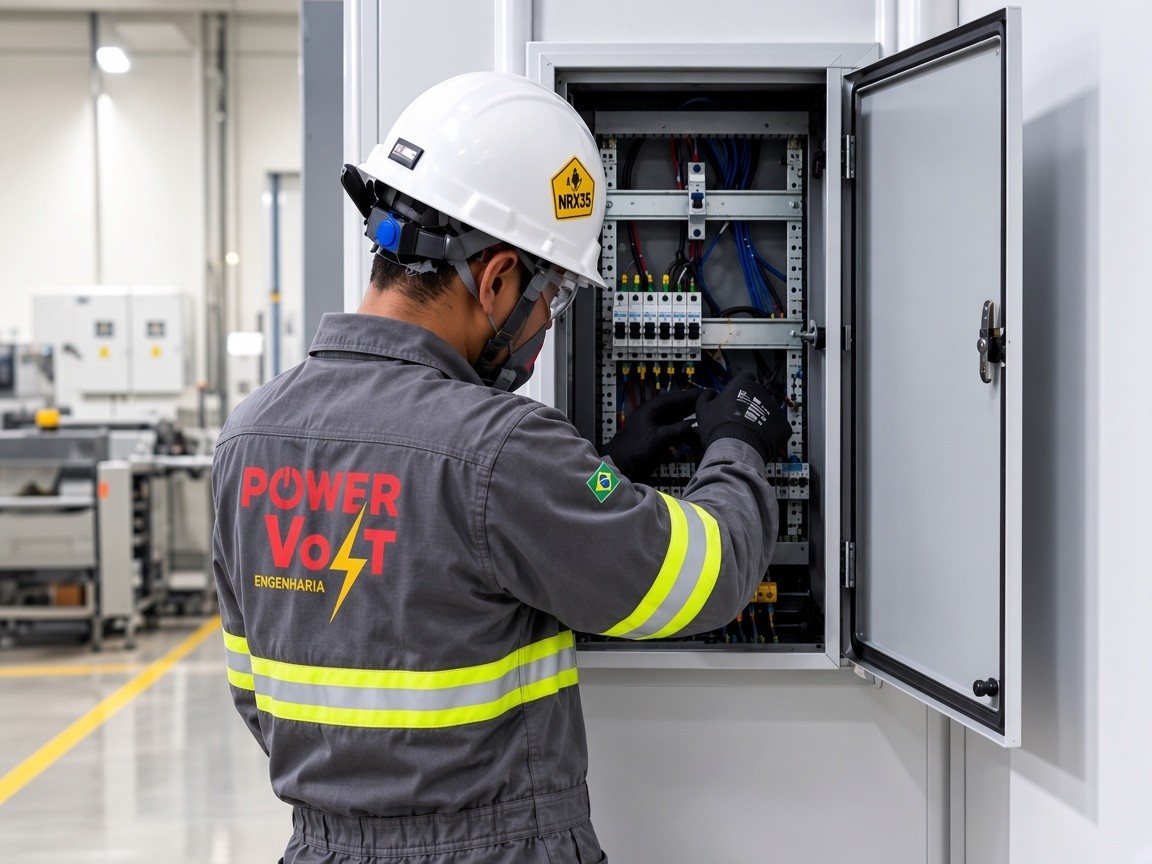 Técnico Power Volt em painel elétrico industrial