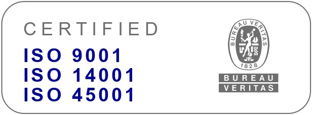 Selo Bureau Veritas Certified ISO 9001, ISO 14001 e ISO 45001, versão colorida