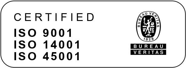 Selo Bureau Veritas Certified ISO 9001, ISO 14001 e ISO 45001, versão monocromática